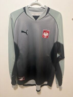 Puma Men's Polska Long-Sleeve Football Jersey - Gray & Black